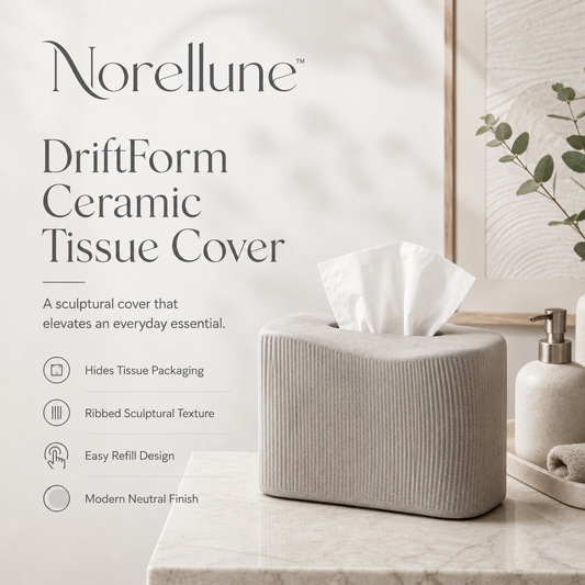 Norellune™ DriftForm Ceramic Tissue Box Cover – Matte Ribbed Nordic Bathroom and Living Room Decor
