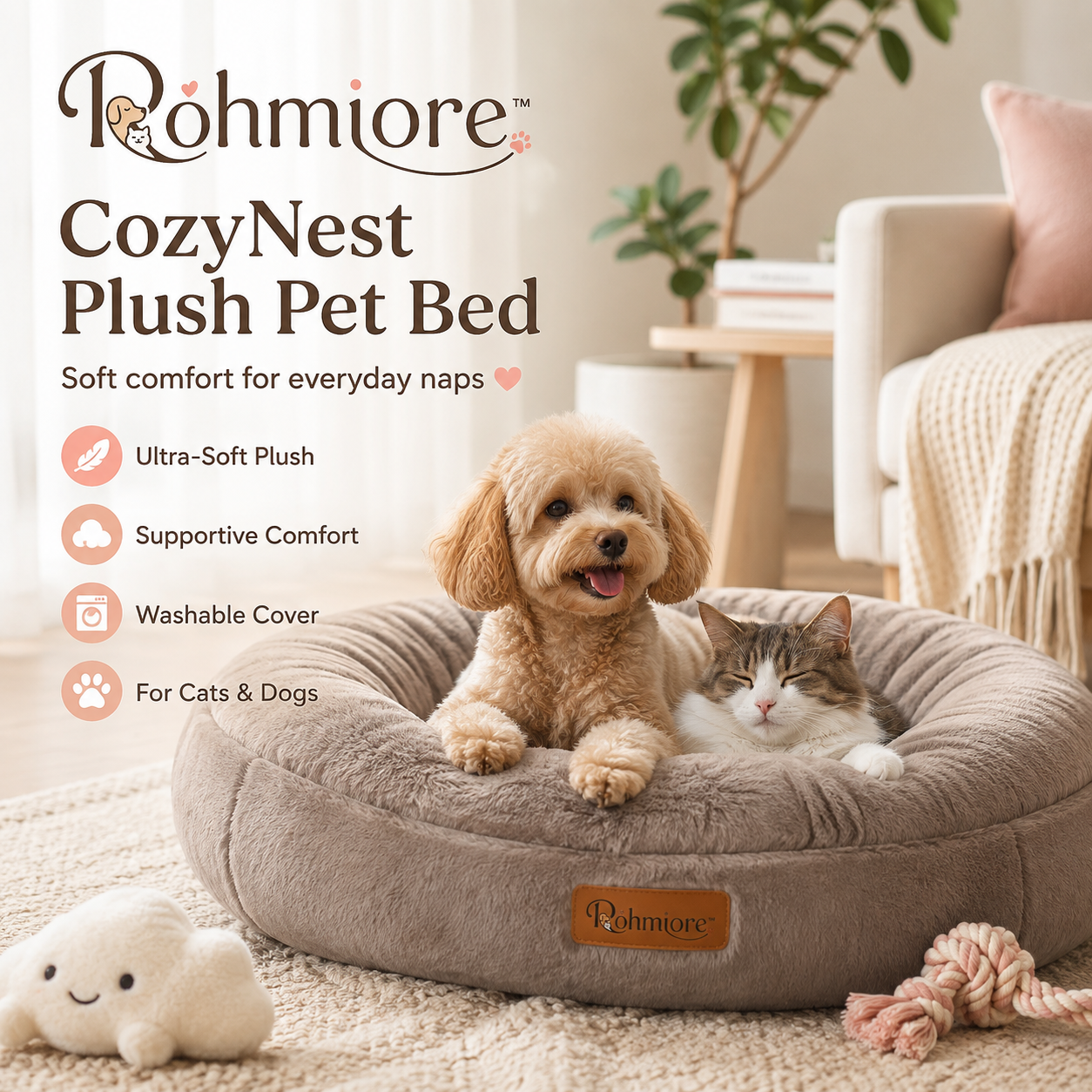 Rohmiore™ CozyNest Plush Pet Bed